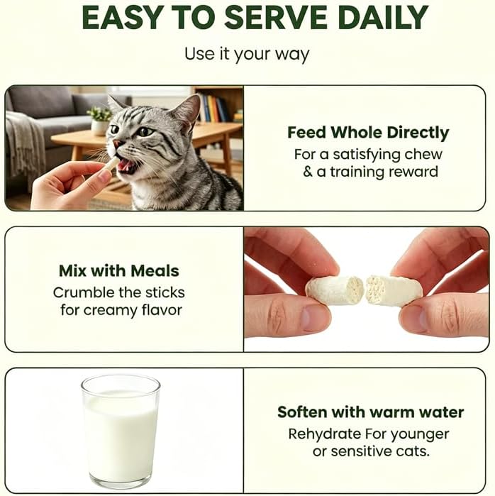 Freeze-Dried Chicken Cat Treats 25 Packs (75 Sticks),with Goat Milk & Cellulose|Gentle Digestion Formula|Rehydratable Milk for Kittens Cats Hydration