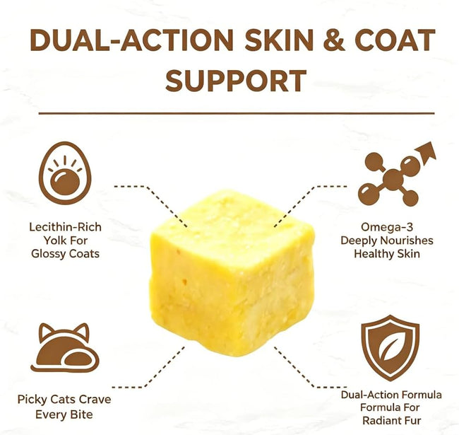 Freeze-Dried Cat Treats|Egg Yolk with Salmon Oil|Dual-Action Skin & Coat Support |Premium Food Toppers & Snacks for Cats, 3.5 oz Main Image