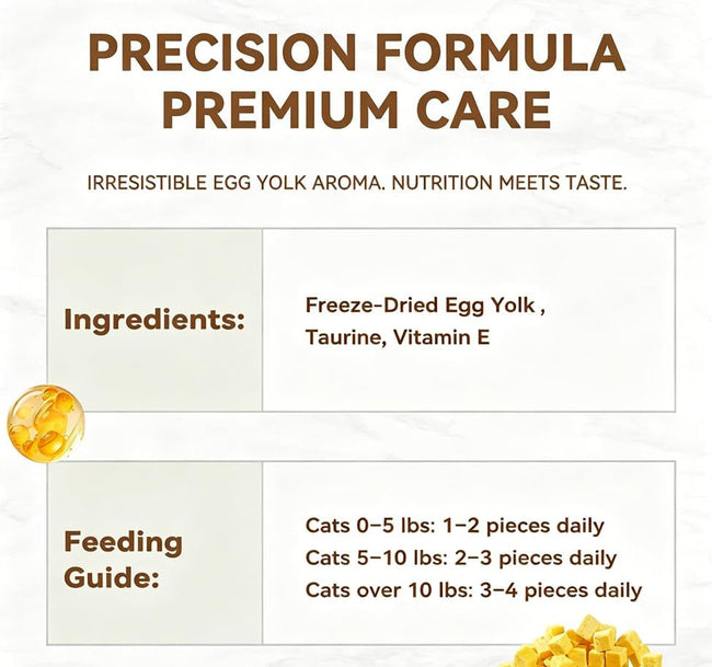 Freeze-Dried Cat Treats|Egg Yolk & Taurine for Cats Heart Vision Coat Overall Wellness|Healthy Food Toppers for Cats, 3.5 oz Main Image