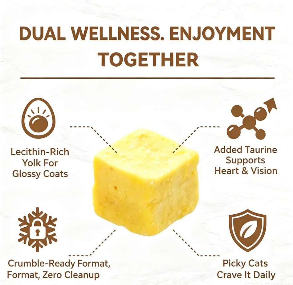 Freeze-Dried Cat Treats|Egg Yolk & Taurine for Cats Heart Vision Coat Overall Wellness|Healthy Food Toppers for Cats, 3.5 oz