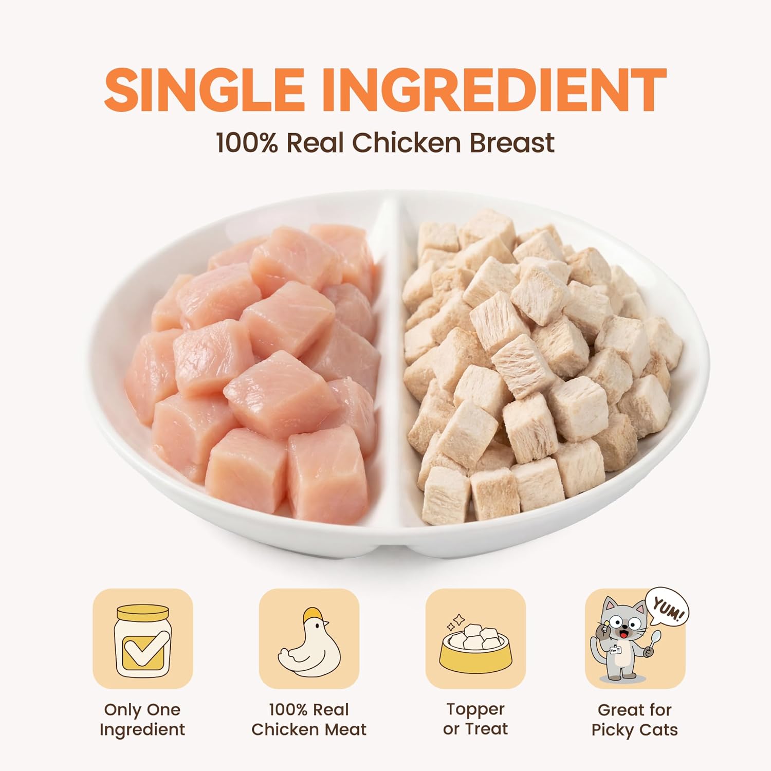Freeze Dried Chicken Cat Treats, Single Ingredient Chicken Breast Cat Snacks, High Protein Grain-Free Food Topper for Picky Cats, 4 oz