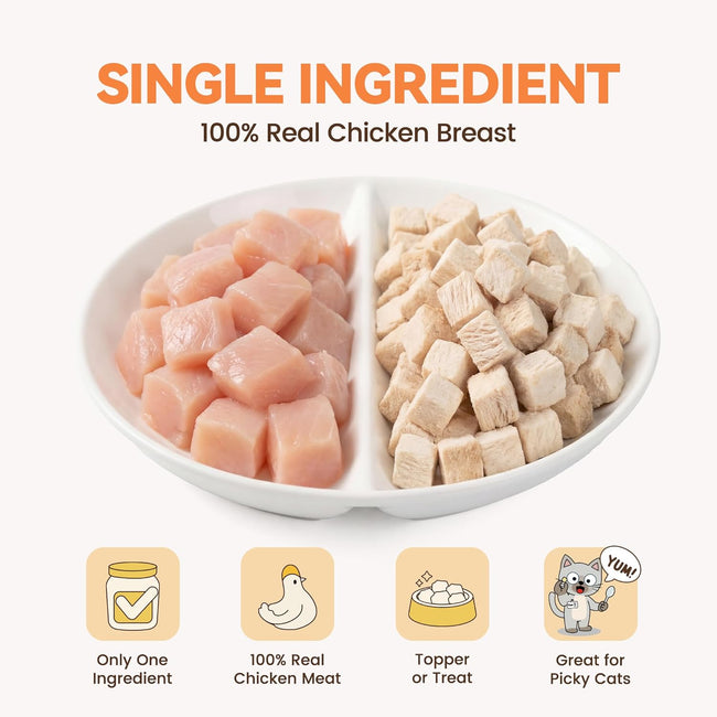 Freeze Dried Chicken Cat Treats, Single Ingredient Chicken Breast Cat Snacks, High Protein Grain-Free Food Topper for Picky Cats, 4 oz Main Image