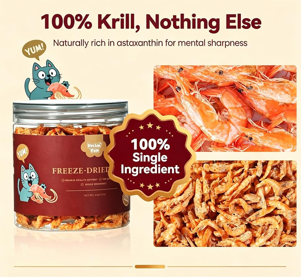 Freeze-Dried Antarctic Krill Kitten, Cat Treats|Brain, Vitality Support|Single Ingredient Premium Cat Food Toppers|Loved By Puppy - 2oz