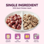 Freeze-Dried Chicken Hearts Cat|Dog Treats|Single Ingredient|High Protein Healthy Pet Food Toppers|Training Snacks,2oz
