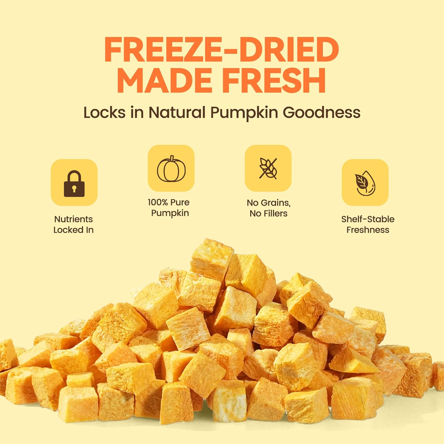 Freeze-Dried Pumpkin Cat Topper, 100% Pure Pumpkin, High Fiber for Digestion & Firm Stools, Low-Fat Single-Ingredient Treat for Indoor & Senior Cats, 2 oz
