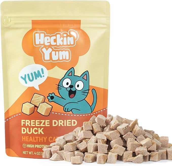 Freeze Dried Cat Treats, Single Ingredient Duck Bites Snacks for Sensitive Cats, Grain-Free Training Treats & Food Topper for Picky Cats, 4 oz
