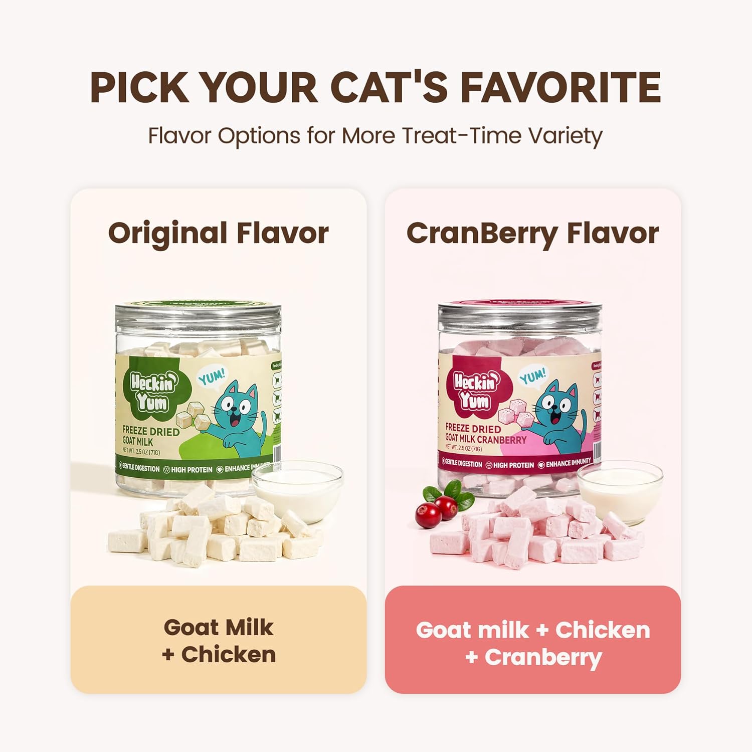 Freeze Dried Cat Treats with Goat Milk, Chicken & Cranberry, Gentle Goat Milk Cat Snacks for Sensitive Stomachs, Food Topper for Kittens, Adults & Seniors, 2.5 oz