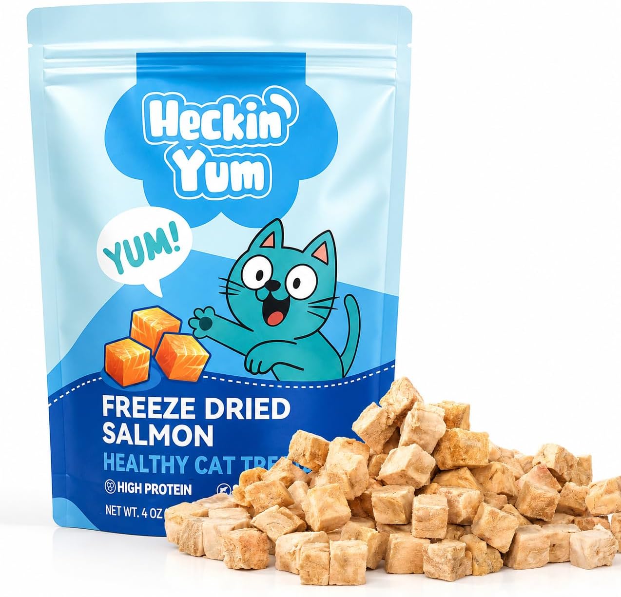 Freeze-Dried Salmon Cat Treats, 100% Real Salmon Single Ingredient Bites with Natural Omega-3 for Skin & Coat Support, High Protein Grain-Free Food Topper for Cats, 4 oz