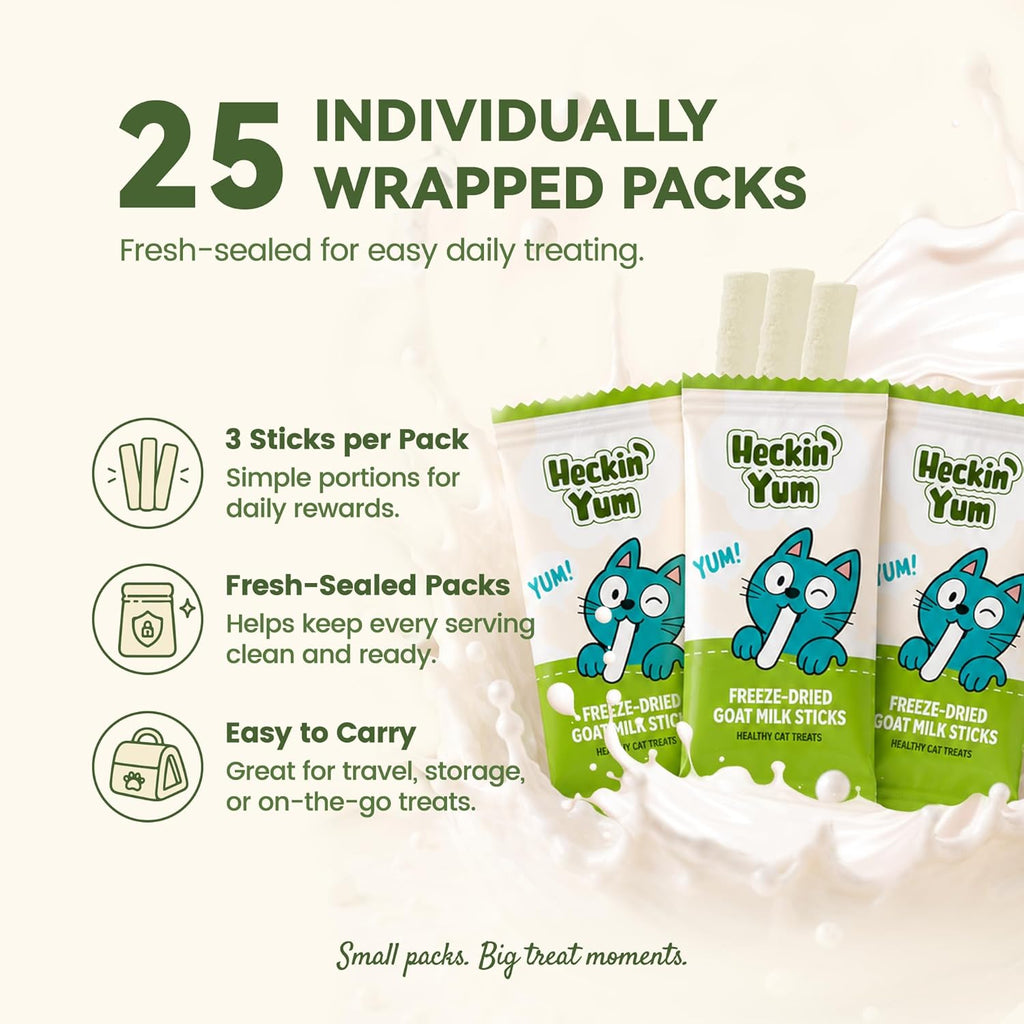 Freeze-Dried Chicken Cat Treats 25 Packs (75 Sticks),with Goat Milk & Cellulose|Gentle Digestion Formula|Rehydratable Milk for Kittens Cats Hydration