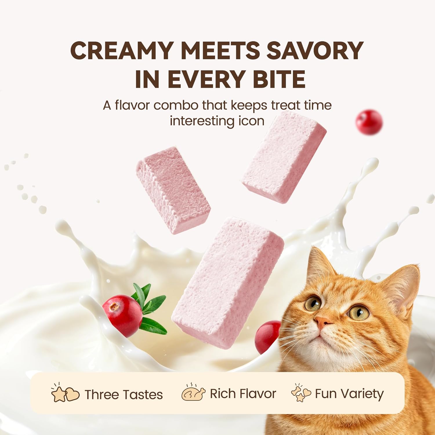 Freeze Dried Cat Treats with Goat Milk, Chicken & Cranberry, Gentle Goat Milk Cat Snacks for Sensitive Stomachs, Food Topper for Kittens, Adults & Seniors, 2.5 oz