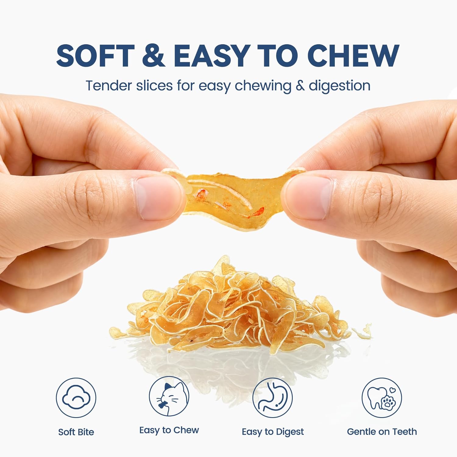 Soft Cat Treats, Chicken & Pollock Ultra-Thin Slices, Easy-Chew Snacks for Picky Cats, Kittens & Seniors, with Taurine, 3.2 oz