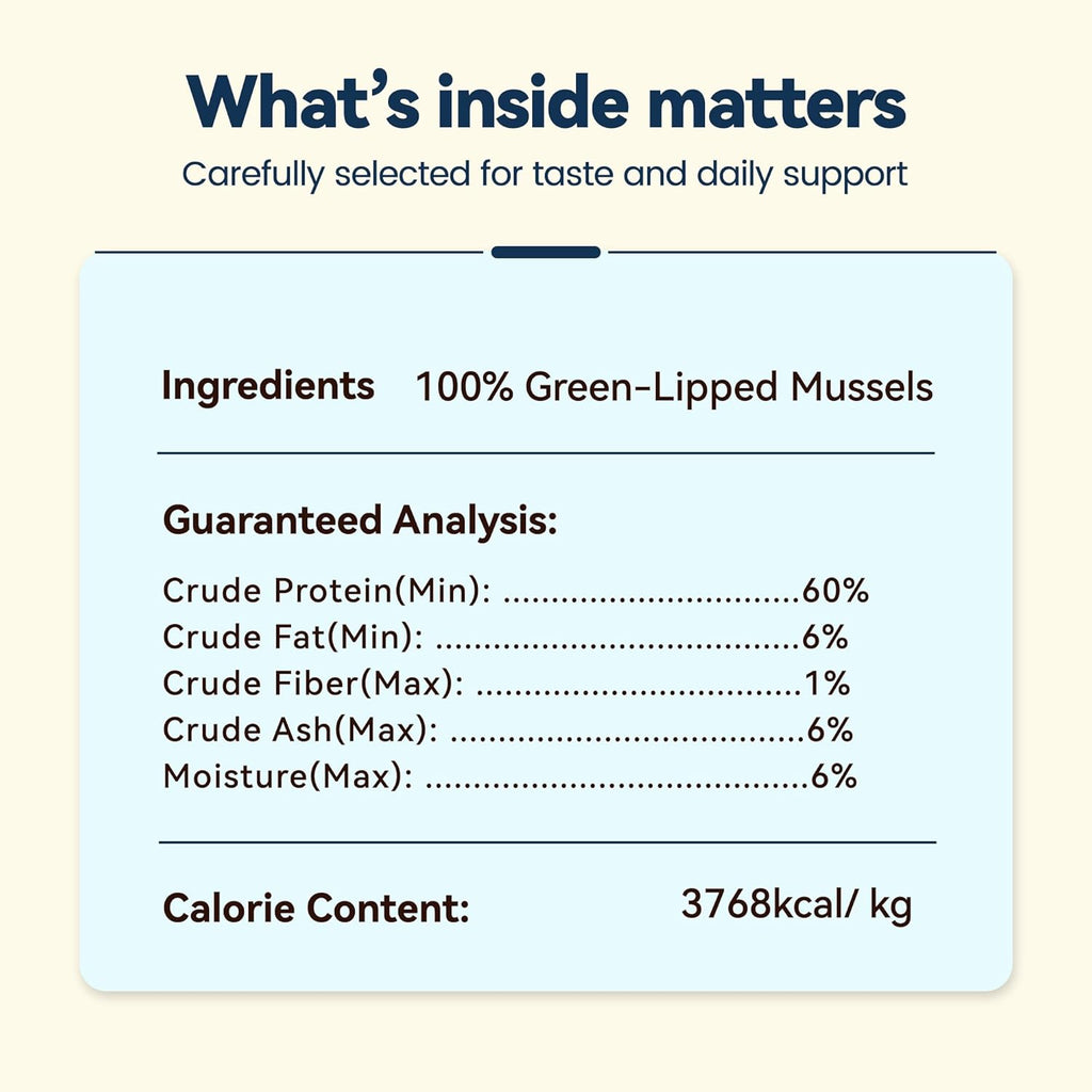 Freeze-Dried Green Lipped Mussels|Hip & Joint Support Treats for Dogs Cats|Single Ingredient|Bite-Sized & Crumble-Ready for Food Toppers - 2oz