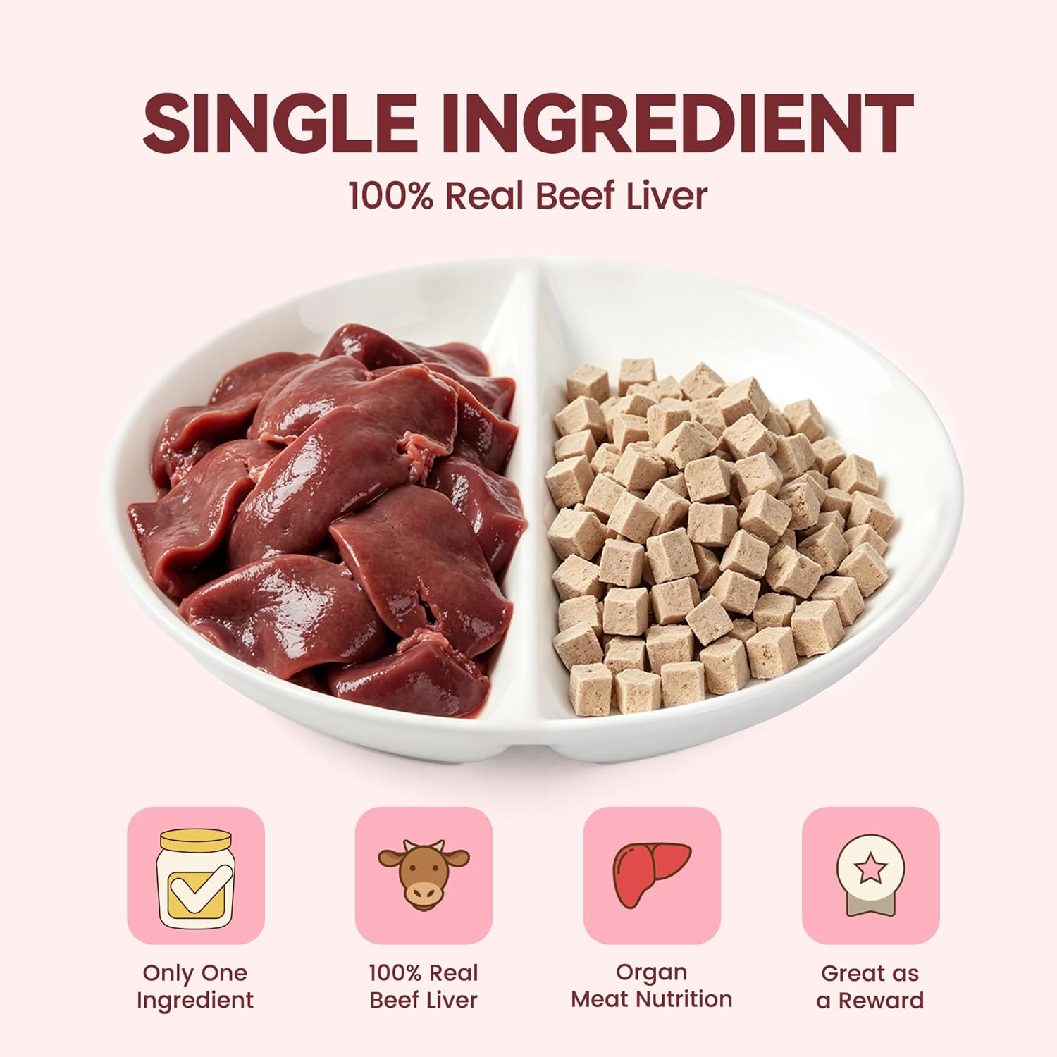Freeze Dried Beef Liver Cat & Dog Treats, 100% Single Ingredient High Protein Bites, Grain-Free Training Rewards & Food Topper, 2 oz