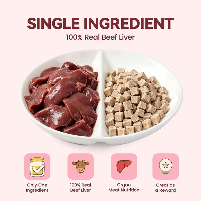 Freeze Dried Beef Liver Cat & Dog Treats, 100% Single Ingredient High Protein Bites, Grain-Free Training Rewards & Food Topper, 2 oz Main Image