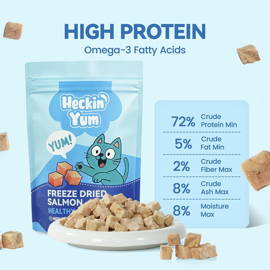 Freeze-Dried Salmon Cat Treats, 100% Real Salmon Single Ingredient Bites with Natural Omega-3 for Skin & Coat Support, High Protein Grain-Free Food Topper for Cats, 4 oz