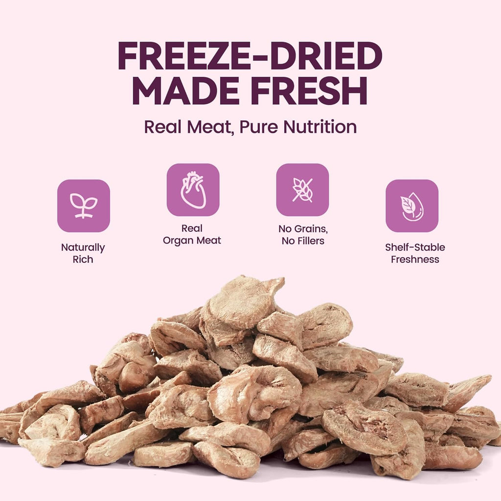 Freeze-Dried Chicken Hearts Cat|Dog Treats|Single Ingredient|High Protein Healthy Pet Food Toppers|Training Snacks,2oz