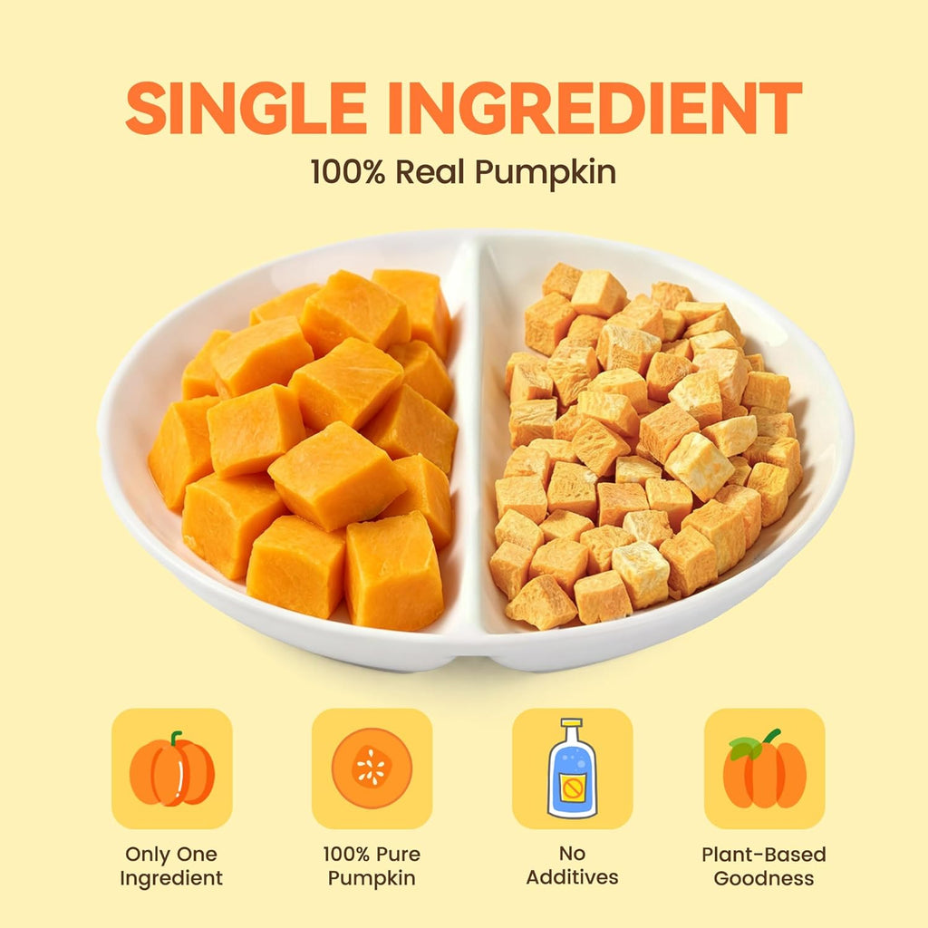 Freeze-Dried Pumpkin Cat Topper, 100% Pure Pumpkin, High Fiber for Digestion & Firm Stools, Low-Fat Single-Ingredient Treat for Indoor & Senior Cats, 2 oz