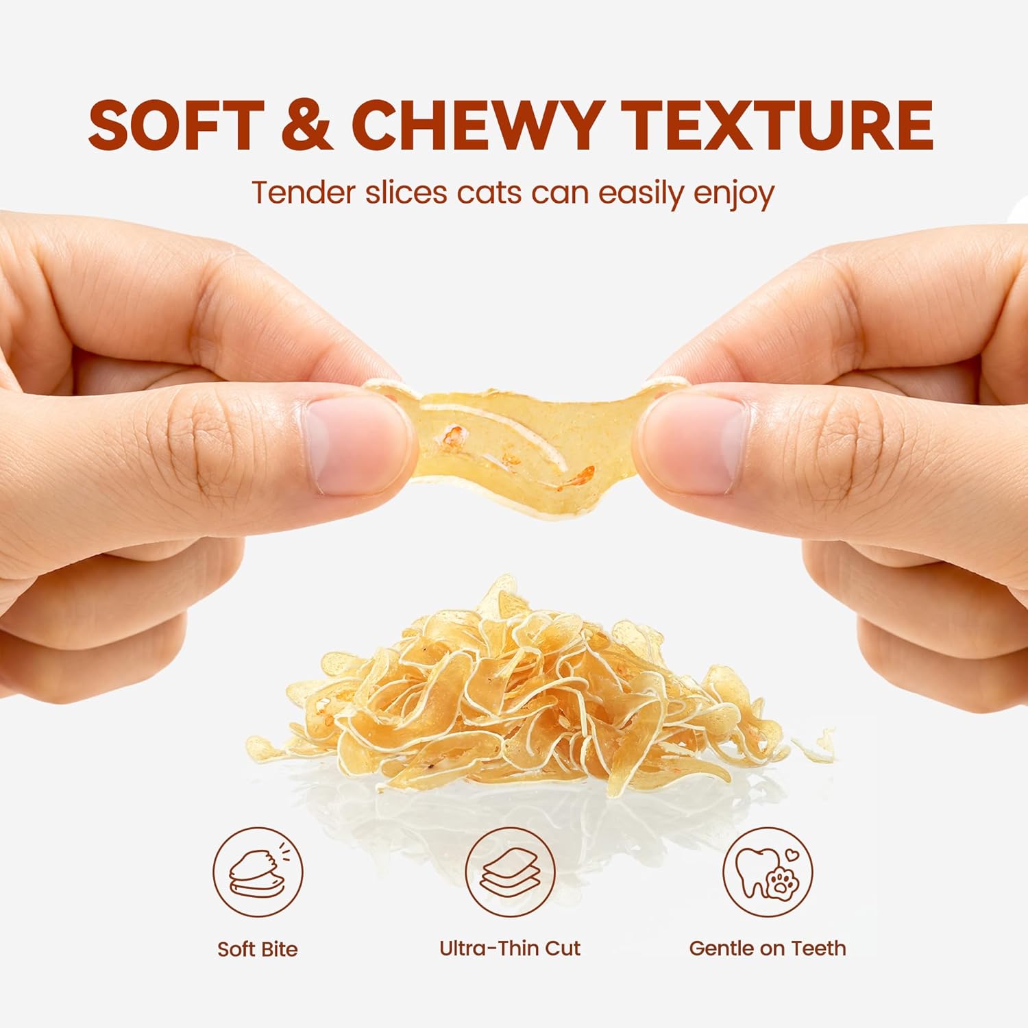 Soft Cat Treats, Chicken & Shrimp Ultra-Thin Slices, Easy-Chew Snacks for Picky Cats, Kittens & Seniors, Low-Fat Treats with Taurine, 3.2 oz