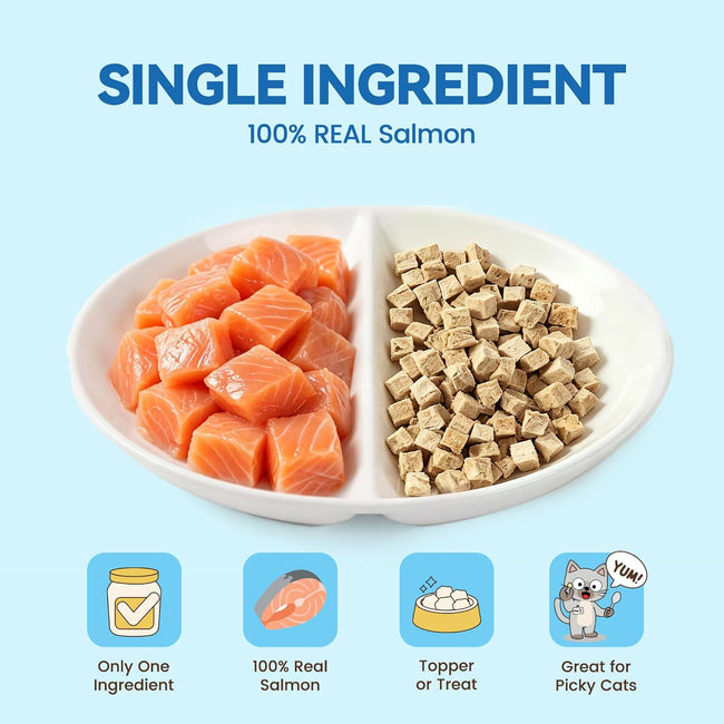 Freeze-Dried Salmon Cat Treats, 100% Real Salmon Single Ingredient Bites with Natural Omega-3 for Skin & Coat Support, High Protein Grain-Free Food Topper for Cats, 4 oz Main Image