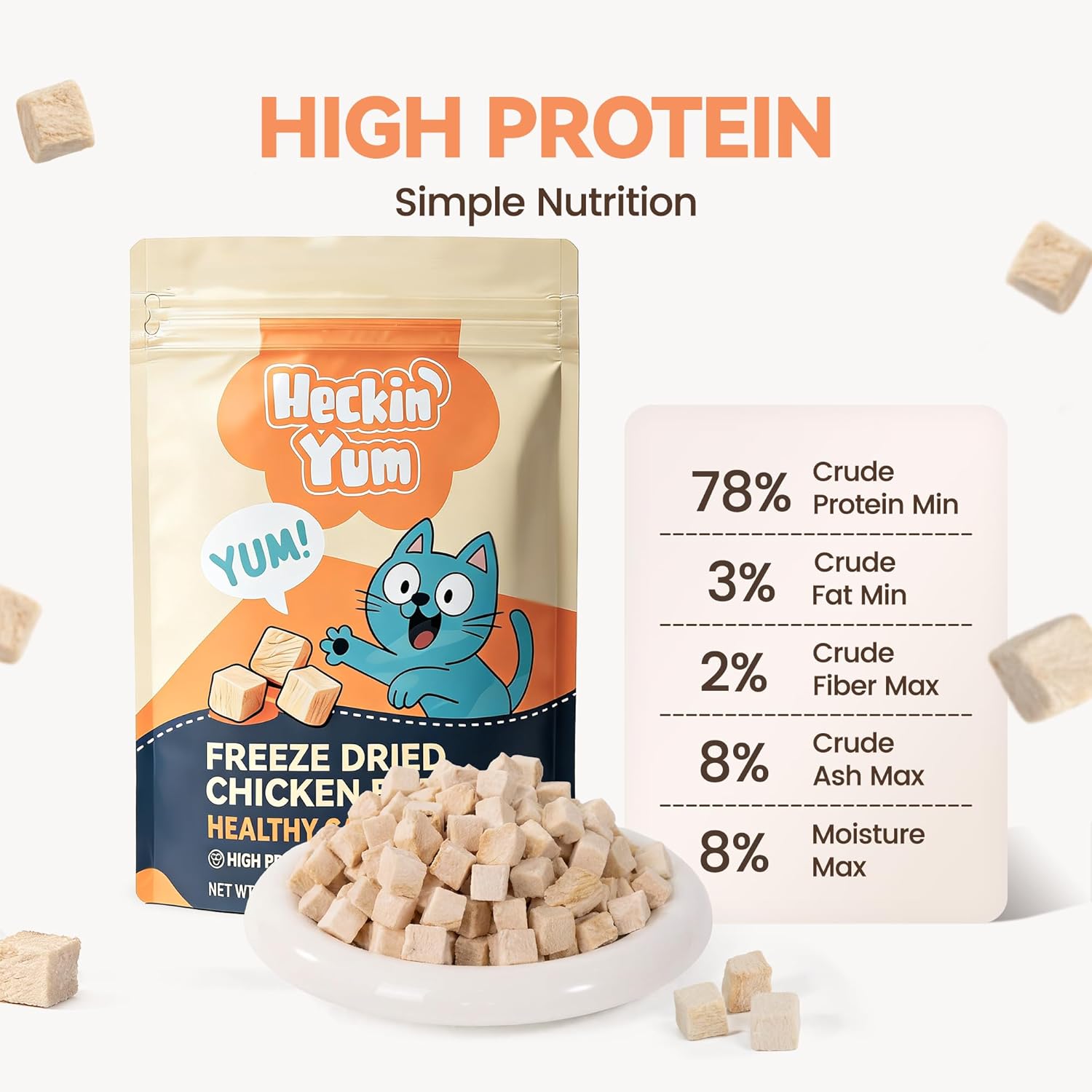 Freeze Dried Chicken Cat Treats, Single Ingredient Chicken Breast Cat Snacks, High Protein Grain-Free Food Topper for Picky Cats, 9 oz