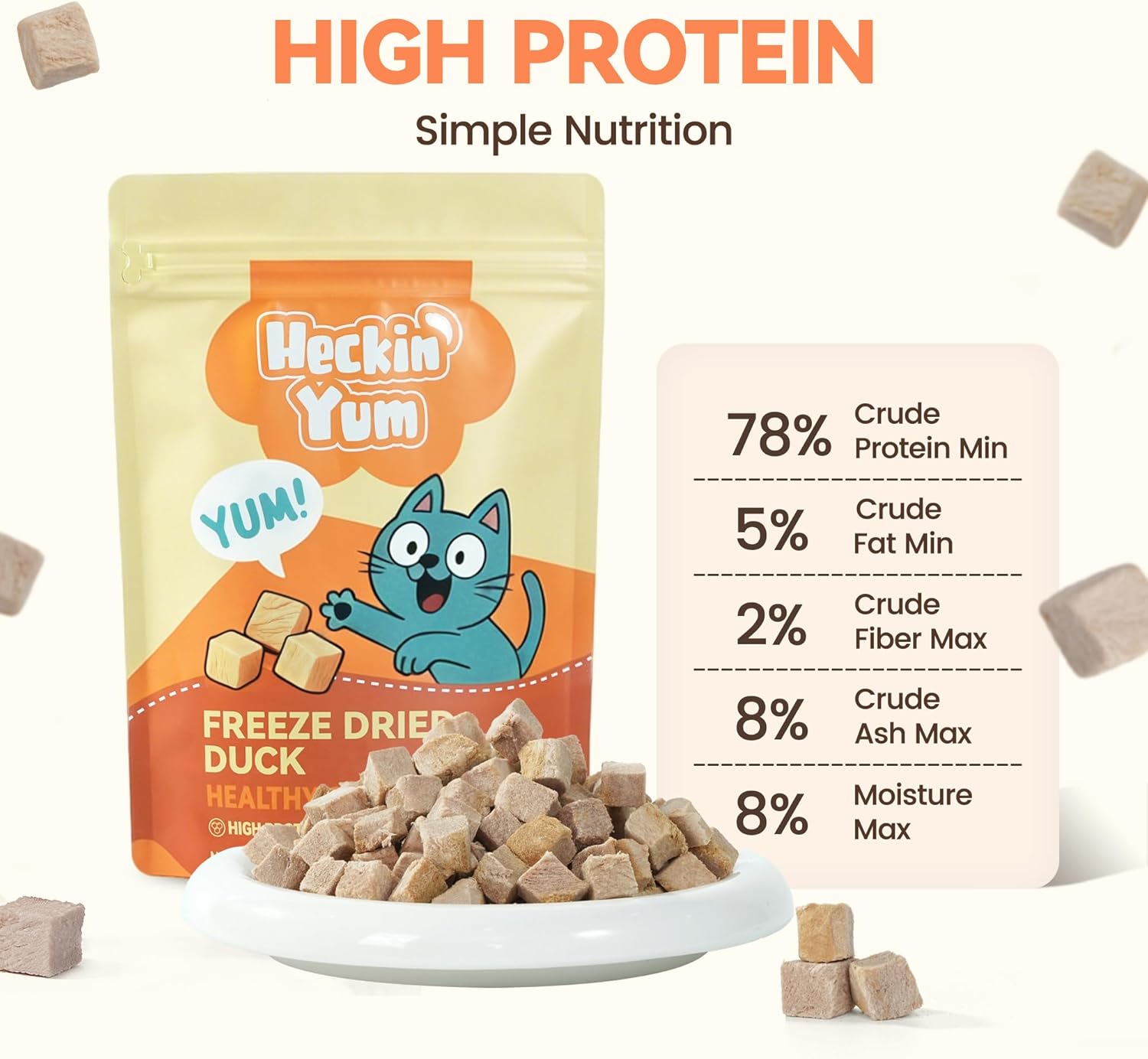 Freeze Dried Cat Treats, Single Ingredient Duck Bites Snacks for Sensitive Cats, Grain-Free Training Treats & Food Topper for Picky Cats, 1 oz