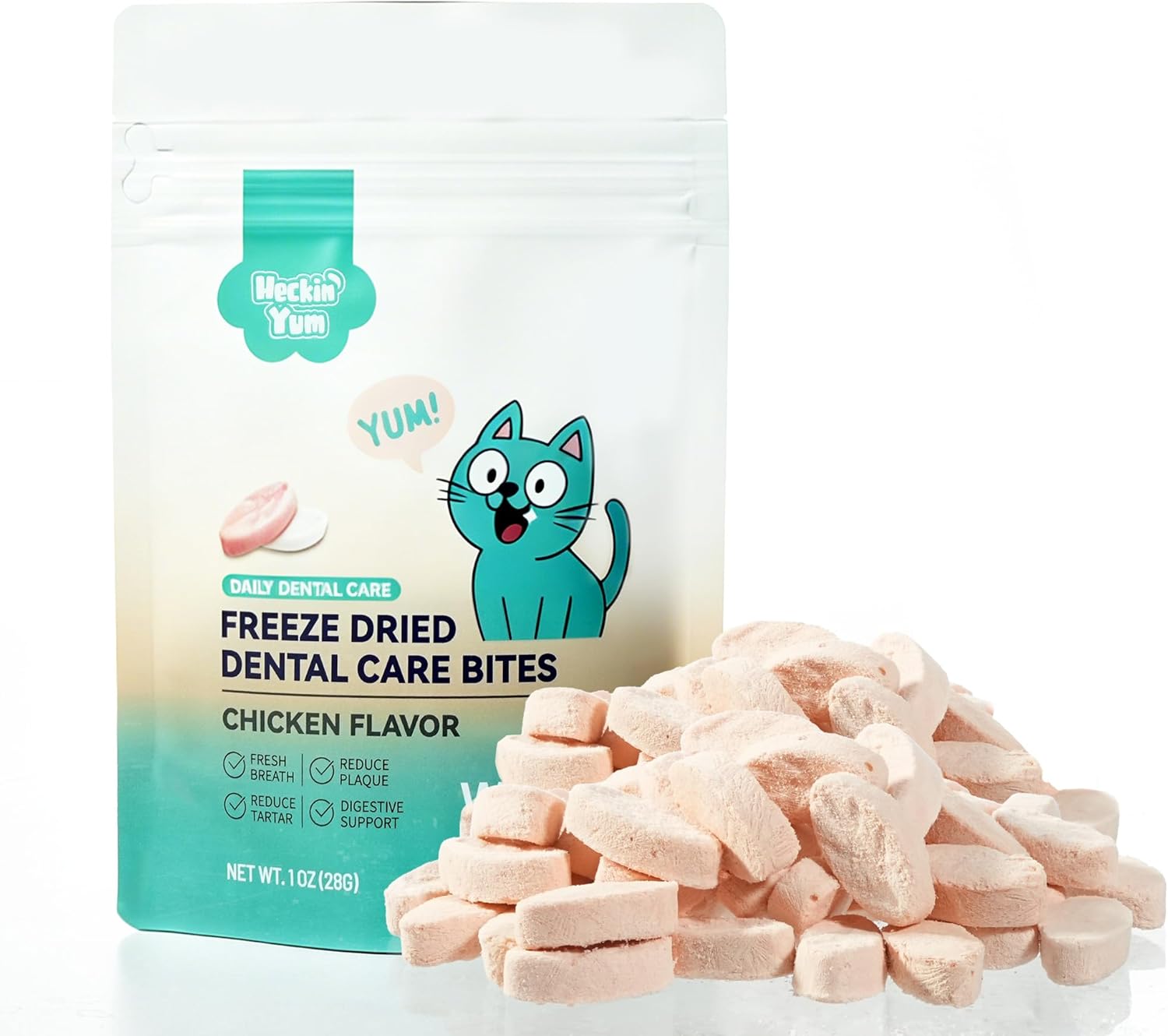 Freeze Dried Dental Cat Treats, Chicken First Crunchy Bites for Teeth Cleaning & Fresh Breath Support, Daily Oral Care Treats with FOS & Fish Oil for Cats