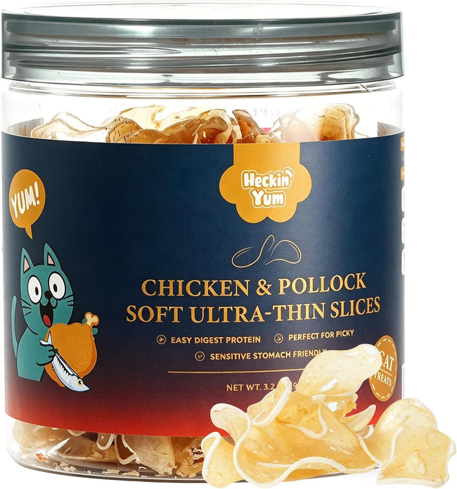Soft Cat Treats, Chicken & Pollock Ultra-Thin Slices, Easy-Chew Snacks for Picky Cats, Kittens & Seniors, with Taurine, 3.2 oz Hover Image
