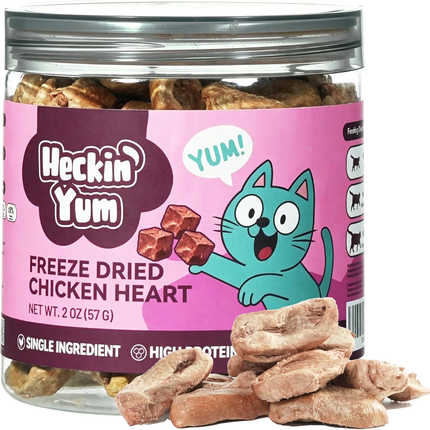 Freeze-Dried Chicken Hearts Cat|Dog Treats|Single Ingredient|High Protein Healthy Pet Food Toppers|Training Snacks,2oz