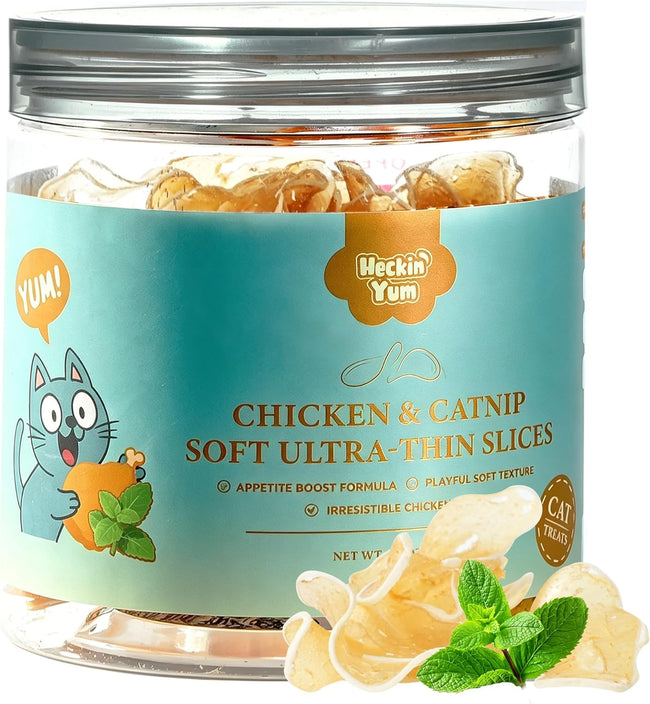 Chicken & Catnip Soft Cat Treats for Picky Cats, Ultra-Thin Easy-Chew Slices, Breakable No-Mess Cat Training & Playtime Rewards, 3.2 oz Hover Image