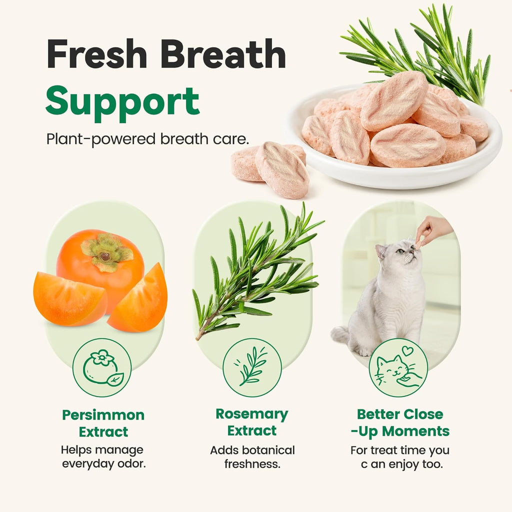Freeze Dried Dental Cat Treats, Chicken First Crunchy Bites for Teeth Cleaning & Fresh Breath Support, Daily Oral Care Treats with FOS & Fish Oil for Cats