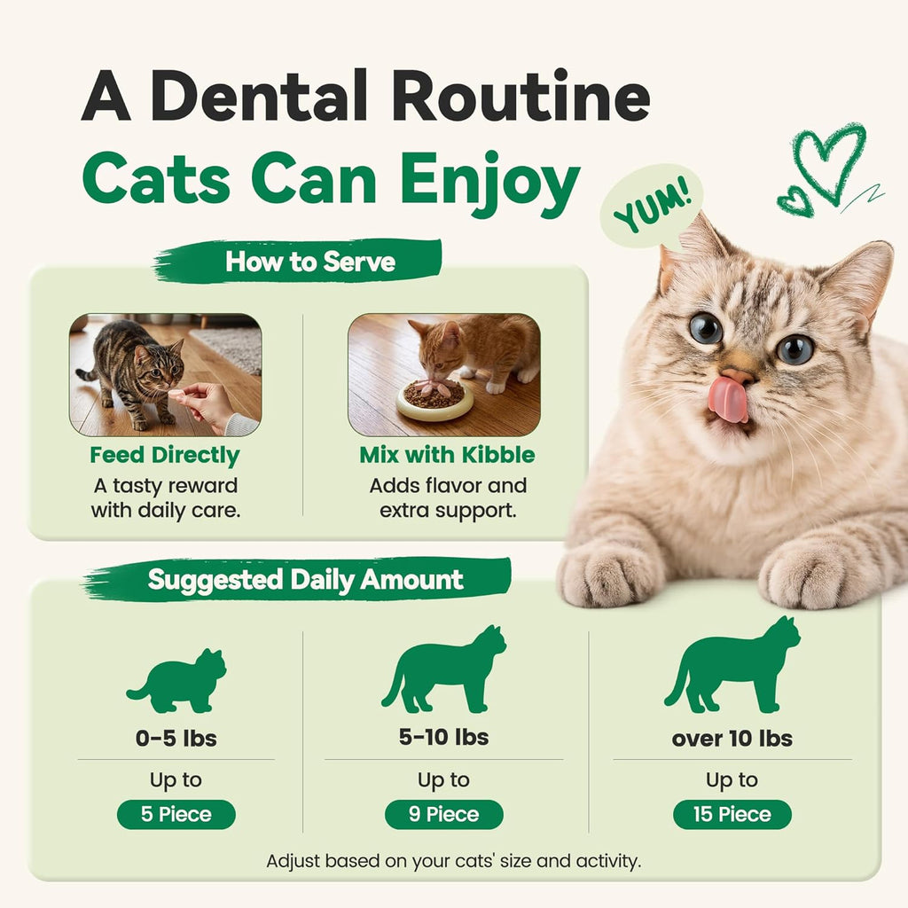 Freeze Dried Dental Cat Treats, Chicken First Crunchy Bites for Teeth Cleaning & Fresh Breath Support, Daily Oral Care Treats with FOS & Fish Oil for Cats