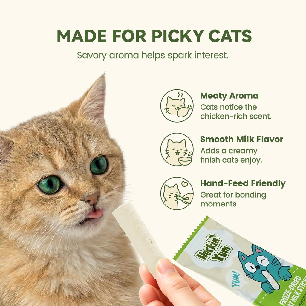 Freeze-Dried Chicken Cat Treats 25 Packs (75 Sticks),with Goat Milk & Cellulose|Gentle Digestion Formula|Rehydratable Milk for Kittens Cats Hydration